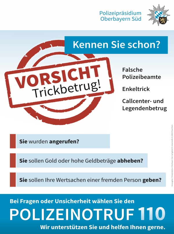 Vorsicht! Trickbetrug! 11.12.2023 um 14.30 Uhr